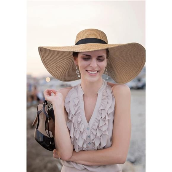 Womens Sun Hat UV Protection Wide Brim Beach Hat Floppy Foldable Straw Hats - Picture 5 of 7